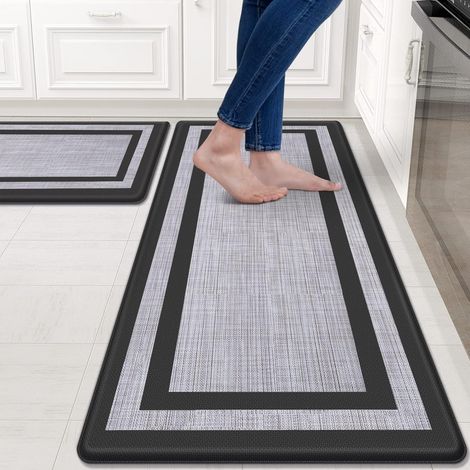 Küchenmatten (2er-Set), gepolsterte, ermüdungshemmende Küchenmatten für den Boden, rutschfest und wasserdicht, 1,25 cm dick, optimaler Komfort für Küchenspüle, Büro oder Waschküche, schwarz. (1/5)