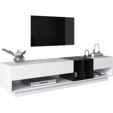 Meuble TV, Lowboard Colorblocking Blanc Et Noir, Avec Tiroirs, Étagères Et Espaces De Rangement (1/5)