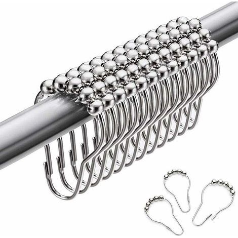 Anneaux de Douche en Acier Inoxydable,12 Pièces Crochets pour Rideau de Douche Crochets en S Petit pour Tringle de Douche de Salle de Bain (Argent) (1/5)