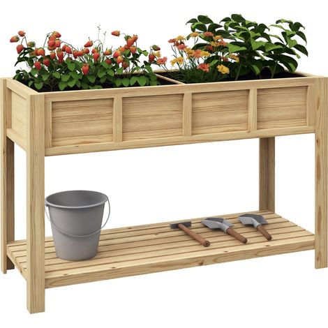 Hochbeet mit Ablage, integriertem Bewässerungssystem und Drainagefilz, herausnehmbarer Untersetzer (115 x 46 x 75 cm, L x B x H).