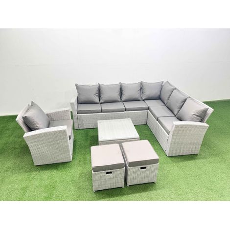 Fimous Rattan Garden Outdoor Furniture Set 9 Seater Rattan Garden Sofa Set with Armchair 2 Small Footstools Light Grey Mixed (1/4)