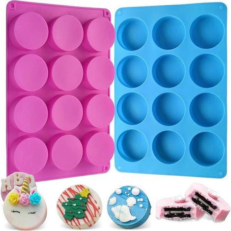 TACYKIBD Lot de 2 moules à biscuits ronds en chocolat, moule cylindrique en silicone, idéal pour les Oréos enrobés de chocolat, les gâteaux, les bonbons, les puddings et les mini-savons.