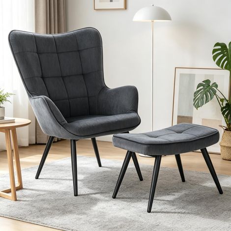 Fauteuil et tabouret TV élégants – ensemble de sièges confortables pour salon, fauteuil lounge avec repose-pieds (fauteuil + tabouret) (1/4)