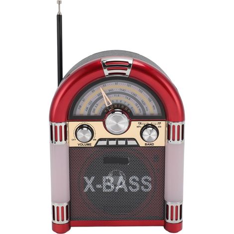 Radio AM FM Vintage, Radio Portable Rétro à Ondes Courtes avec Haut-Parleur Bluetooth, Radios Numériques Rétro Rechargeables, Mini Radio Prend en la clé USB et la (Rouge) (1/5)