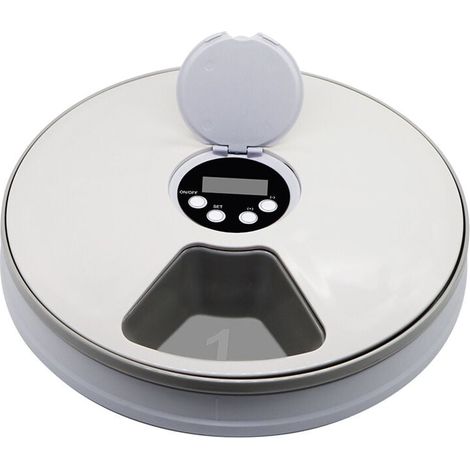 Distributeur automatique de croquettes pour chats, chiens, lapins et petits animaux, 6 gamelles, aliments secs et humides, écran LCD, minuterie numérique programmable, contrôle des portions (1/3)