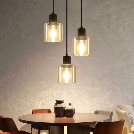ZMH Suspension Table à Manger Lampe Suspendue Vintage 3 Ampoules Lampe de Table à Manger Suspendue E27 Lampe Suspendue en Métal Noir Lampe de Salle à Manger Lampe à Suspension Industrielle Rétro pour (1/5)