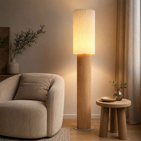 LED Stehlampe Stehleuchte Esszimmerlampe Fußschalter Braun Holz H 140,3 cm (1/5)