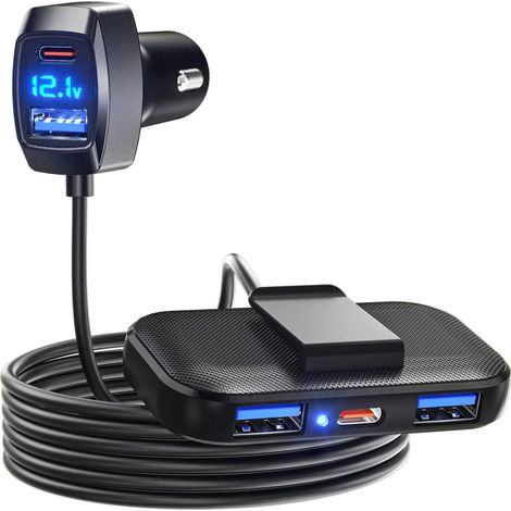 31W Max 5-Port Multi-Port Car Charger, Car Charger Adapter, 3 USB-A and 2 Type-C Ports, Voltage Detection, Multi-USB Cigarette Lighter (1/5)