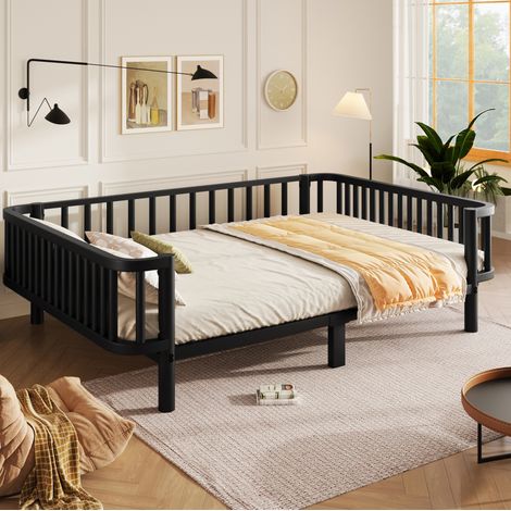 Cama diván de acero negro 140x200 cm, cama y sofá ahorraespacio, sin colchón – MEUBLIV (1/5)