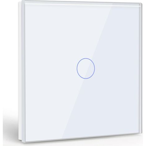 Beijiyi – Interrupteur tactile 1 gang 1 voie blanc – Panneau en verre cristal – LED affichage – Charge max 300W inductive – Sans fil neutre