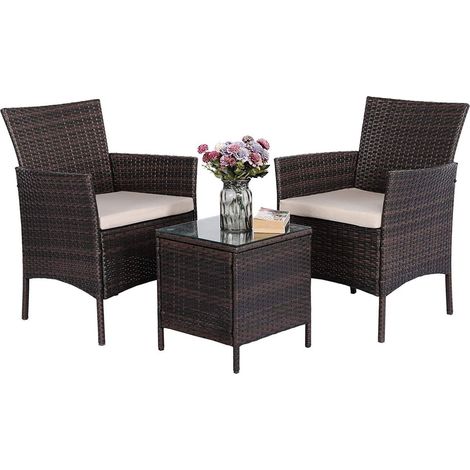 MaxxGarden Set da Giardino in Rattan Lucerna, Robusto Telaio in Acciaio, Set di Sedie da Esterno, Tavolino da Salotto con Piano in Vetro, Comodi Cuscini, Design Elegante (1/5)