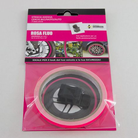 Pack strisce adesive per cerchi auto/moto/bici Fluorescenti materiale 3M Packaging - 6 pack strisce Fluo Rosa