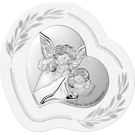 Ricordo del Santo Battesimo per Bambina o Bambino Quadro Argento Angelo Custode 6748OP 11 x 10 cm (1/5)