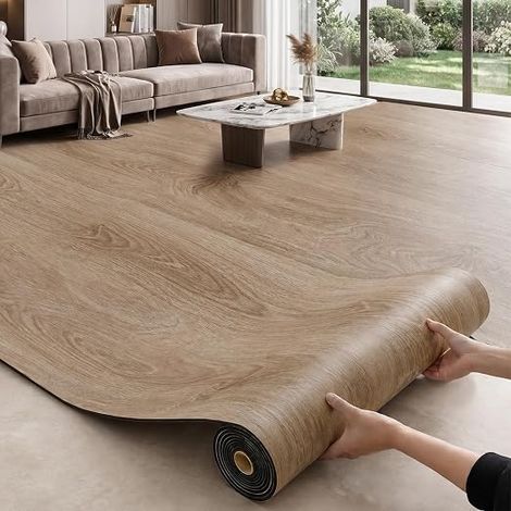 Self Adhesive Vinyl Flooring 40 x 300 cm Self Adhesive PVC Flooring Wood Effect Vinyl Flooring Waterproof Wear-Resistant for Kitchen Living Room Bathroom Wood Color (1/5)