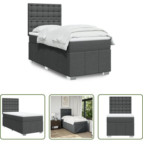 Matratze - Boxspringbett mit Matratze Dunkelgrau 80x200 cm Stoff (1/5)