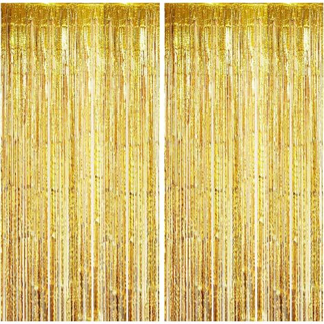 2 Pièces Rideau Frange à Paillettes Métalliques Scintillant, 3.3ft x 6.6ft pour Fête de Mariage d'anniversaire Halloween (Or)