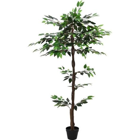 Arbre banian artificiel, vert, 85 x 18 x 160 cm, tissu et bois. (1/5)