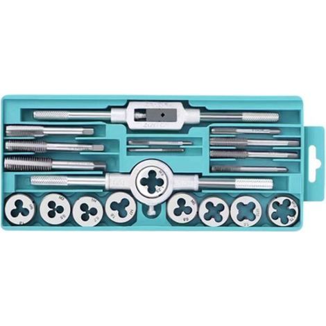 Machos y terrajas, 20 piezas M3-M12, herramientas de roscado, juego de machos y terrajas, herramienta de roscado métrica, extractores de tornillos de acero, herramientas de llave de tornillos con estu (1/3)