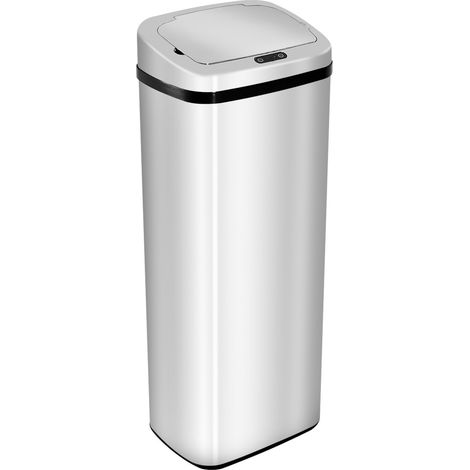 Poubelle de cuisine 50L automatique avec capteur ouverture Silver en acier inoxydable 68L design moderne (1/5)