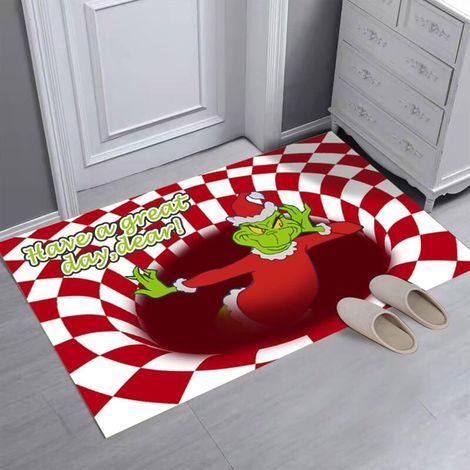 Tapis de porte d'entrée illusion 3D de Noël, antidérapant, pour intérieur et extérieur, avec un monstre vert en 3D. Tapis moelleux à effet visuel 3D, 40 x 60 cm