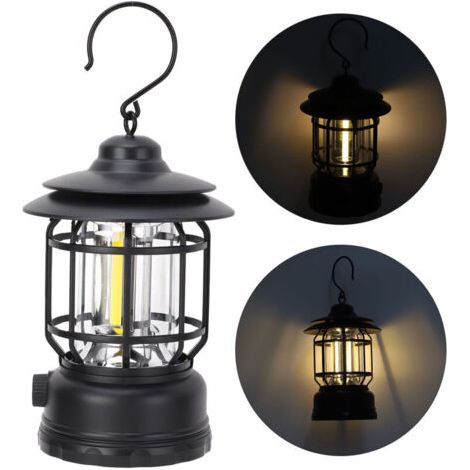 QORVA
-Lanterne de camping ABS à intensité variable en continu, lampe de poche rétro rechargeable, lampe de tente portable pour randonnée en plein air, urgence, noir,DUBUNS