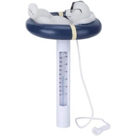 Termómetro tubular para piscina con forma de oso polar de dibujos animados, indicador de temperatura con cadena para piscina, spa, jacuzzi y estanque. (1/5)