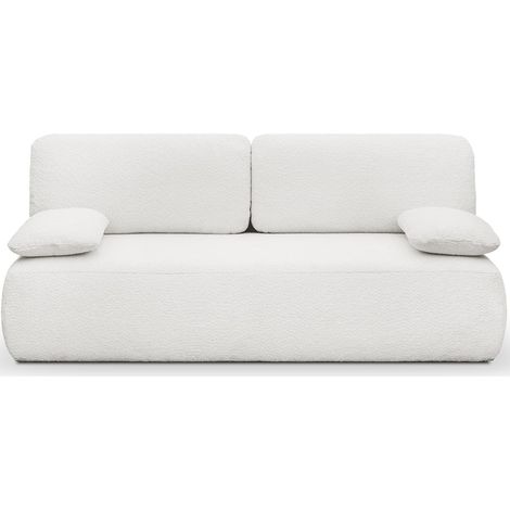 Canapé convertible 3 places avec coffre de rangement en tissu bouclette écru - Gemma (1/5)