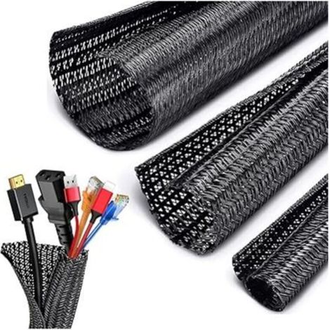 Gaine Cable Informatique 3 Mètre Φ13-14mm Souple Ajustable, Range Cable Gestion des Câbles Rangement Tressée Fendue en Pet, Protection du Cache-câbles pour Câbles Automobiles/Télé/Ordinateur , Organis (1/4)
