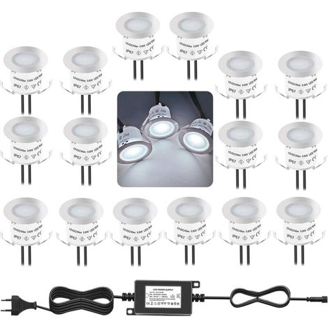 Ecleanfy - Kit d'éclairage LED encastré 12V IP67 – 4000K blanc naturel – 16 lumières pour escalier, salle de bain, jardin, intérieur et extérieur