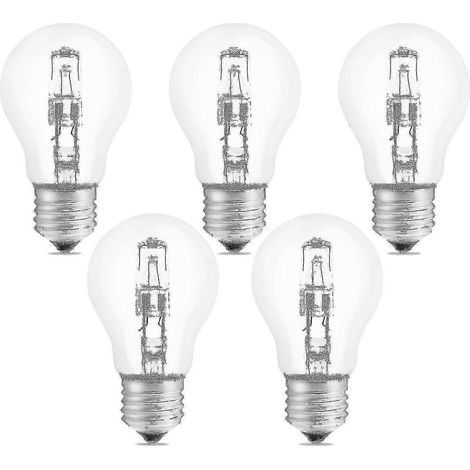 E27 A55 42W dimmbare Halogenlampe, 220-240V Wechselstrom, 650 lm warmweiß 2700K, klare Halogenkugel E27, 5er-Pack [xh] -q-hy,l (1/5)