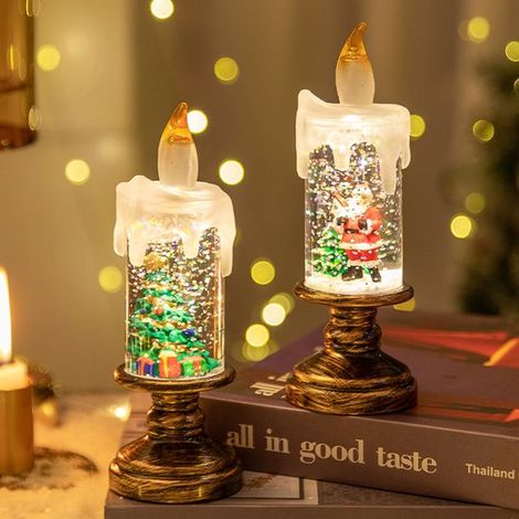 2 bougies de Noël LED dans des boules à neige en PVC avec éclairage festif et utilisation facile, style vintage pour les chambres et les décorations de Noël (1/2)
