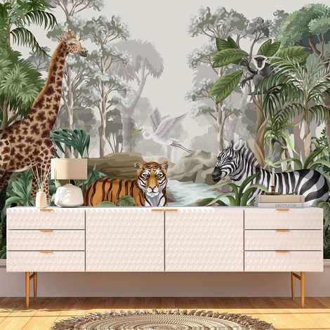 Papier peint panoramique Enfants - Animaux de la Jungle - 260 cm x 154 cm (1/4)