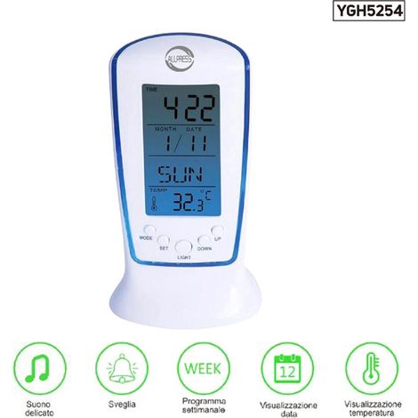 SVEGLIA DIGITALE ALLARME CALENDARIO ILLUMINATA TEMPERATURA TERMOMETRO YGH5254
