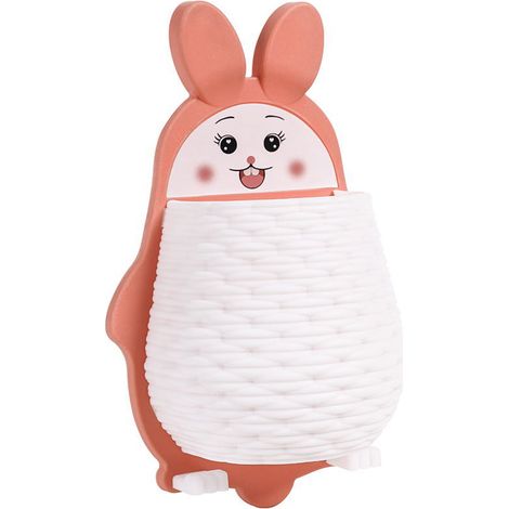 Égouttoir mural sans perçage en forme de lapin mignon, orange, pour salon, cuisine ou salle de bain. Boîte de rangement créative à fixer au mur.-AquaForge (1/2)