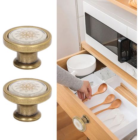 Poignée de porte vintage pour cabinet en zinc avec modèle rond et trou unique - 2 poignées et vis incluses pour une installation facile (1/5)