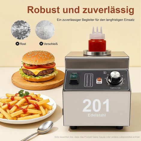 Chauffe-sauce électrique 100W en acier inoxydable, chauffe-fromage pour sauces, fromage, chocolat, chauffe-sauce avec bouteille de 680 ml à pression, réglable de 30°C à 85°C (1/5)