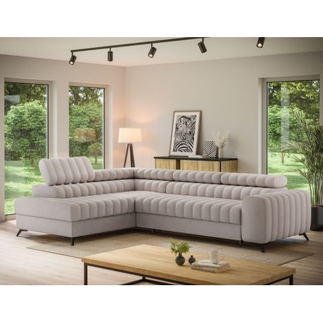 Ecksofa mit Schlaffunktion Sofa GRADO Stoff Rebel Beige Ottomane Links (1/5)