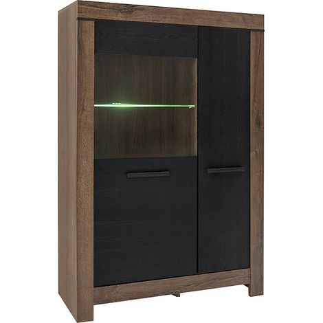 Vitrine Bibliothèque à 2 portes avec éclairage LED, coloris Chêne marron foncé/Chêne noir - Longueur 100,5 x Profondeur 39,5 x Hauteur 148,5 cm (1/5)