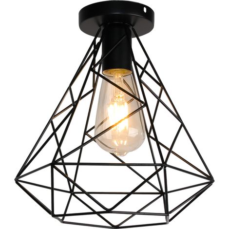 Lampara Techo Industrial Vintage, Plafones Retro Negro Para Pasillo, Escalera, Dormitorio, Cocina, 25X25CM (No Incluida)