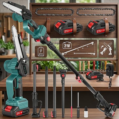 Cordless pole chainsaw 2 in 1, long reach pruner saw battery powered