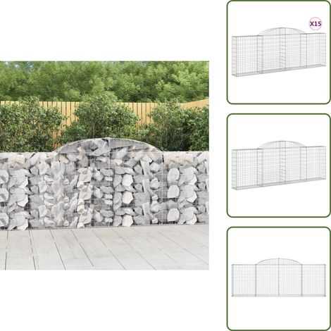 Gabionen mit Hochbogen 15 Stk 300x30x100/120cm Verzinktes Eisen - Gartendeko - Gabionen - Gabionenwände - Eisenmöbel - Gartenzubehör (1/5)