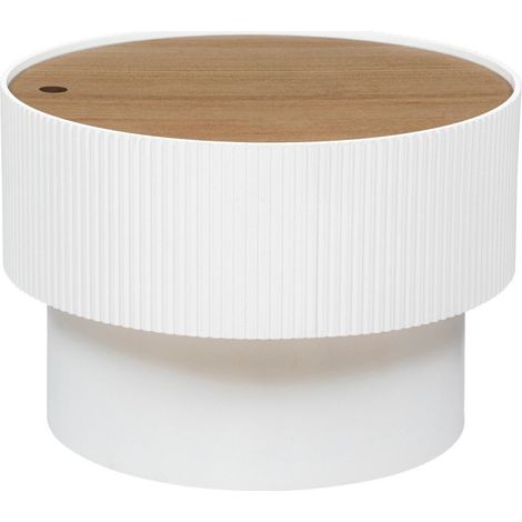Atmosphera – Table basse ronde avec coffre – MDF placage frêne – D. 55 x H. 38 cm – Blanc – À monter soi-même (1/3)