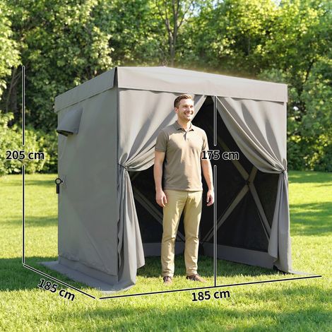 Pavillon pliant 1,85 x 1,85 m, étanche et résistant à l'hiver, avec 4 panneaux latéraux en filet, sac de transport et protection UV 30+. (1/5)