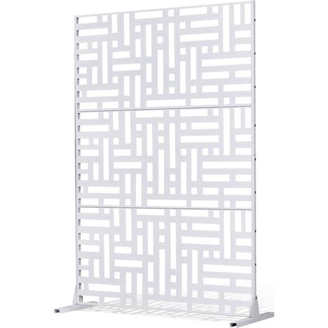 Brise-vue en Métal, 120x193 cm, Panneau Intimité Autoportant avec Support, Écran de Confidentialité Décoratif, Paravent Séparateur Extérieur pour Patio, Balcon, Salle Intérieure, Jardin, Blanc (1/5)