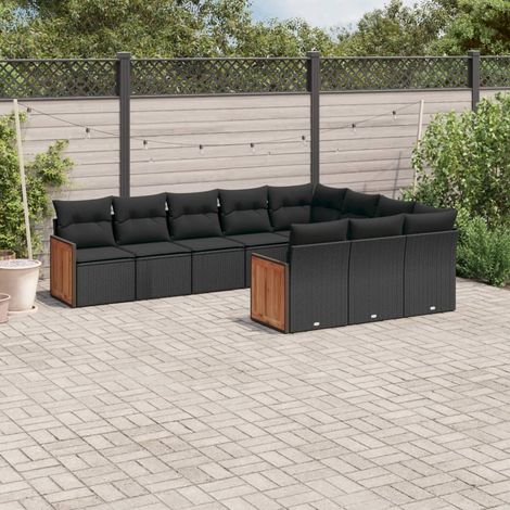 Ensemble Salon Jardin 10 Places Noir Résine Tressée avec Coussins - Canapés d'Angle et Centraux Modulables (1/5)