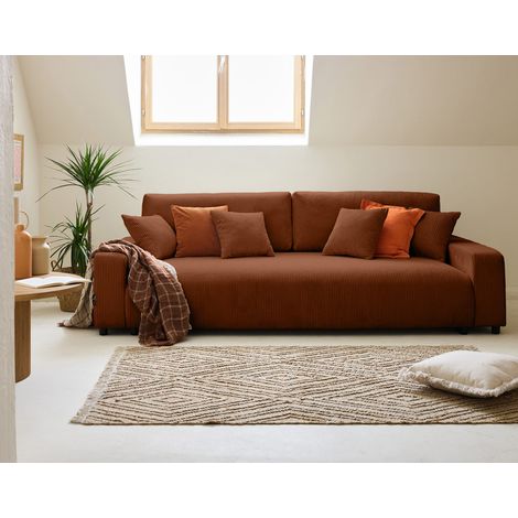 Lisa Design – Canapé droit 3 places convertible avec coffre – Revêtement en velours côtelé – Dimensions couchage 140x190cm – Pour salon moderne (1/5)