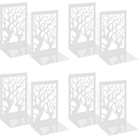 4 Paire Serre Livres Metal Cale Livre en Métal Presse Livre CD Antidérapants Bloc Livre pour étagère Décoratifs Support de Serre-Livres pour Maison Bureau Écoles (Blanc) (1/5)