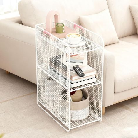 Metal Storage Shelf, Modern Design End Table Shelf for Bedroom, Bathroom, Books, Vases, Photo Frames (1/5)
