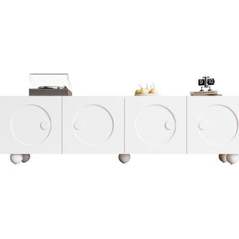 Meuble TV bas design moderne blanc avec support-TV - Panneau rangement - 180,5x38x50cm (1/5)
