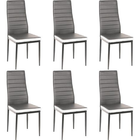Lot de 6 Chaises de Salle à Manger,Chaise de Cuisine Cuir synthétique,pour Salle à Manger,Cuisine,Salle de Réunion,gris + blanc (1/5)